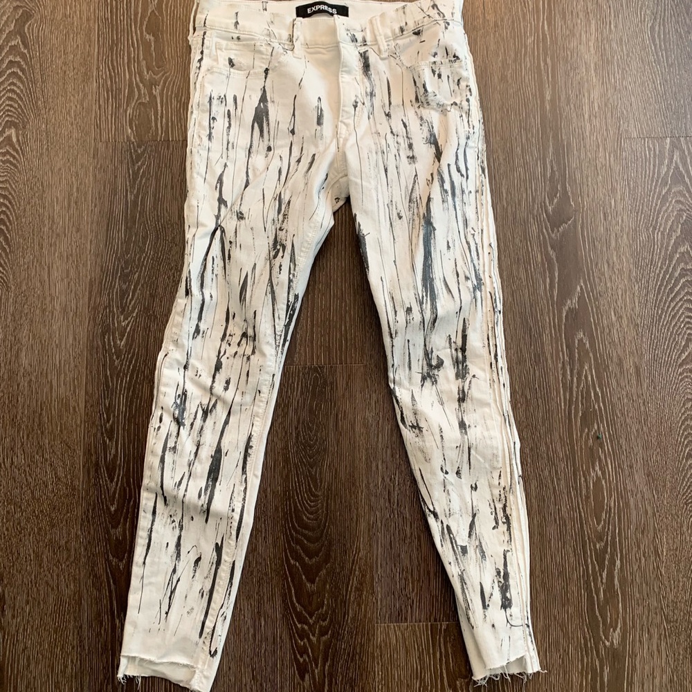Custom White and Black Express Crop jeans